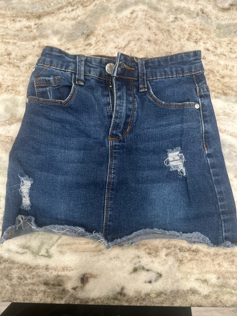 Girl’s Distressed Dark Blue Denim Skirt